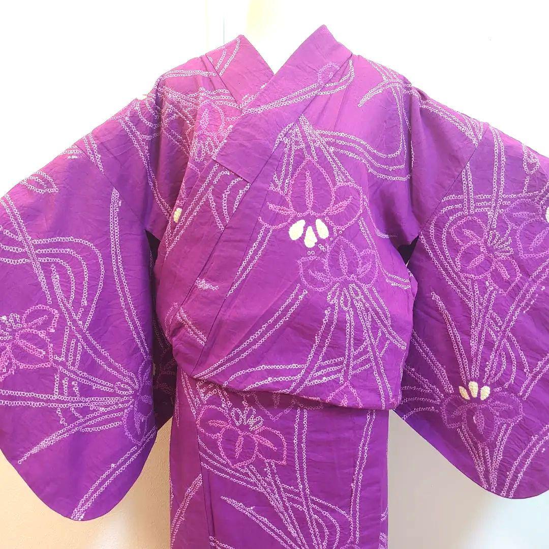 【有松鳴海絞】有松絞り浴衣 深紫 菖蒲 身丈163cm裄丈67cm