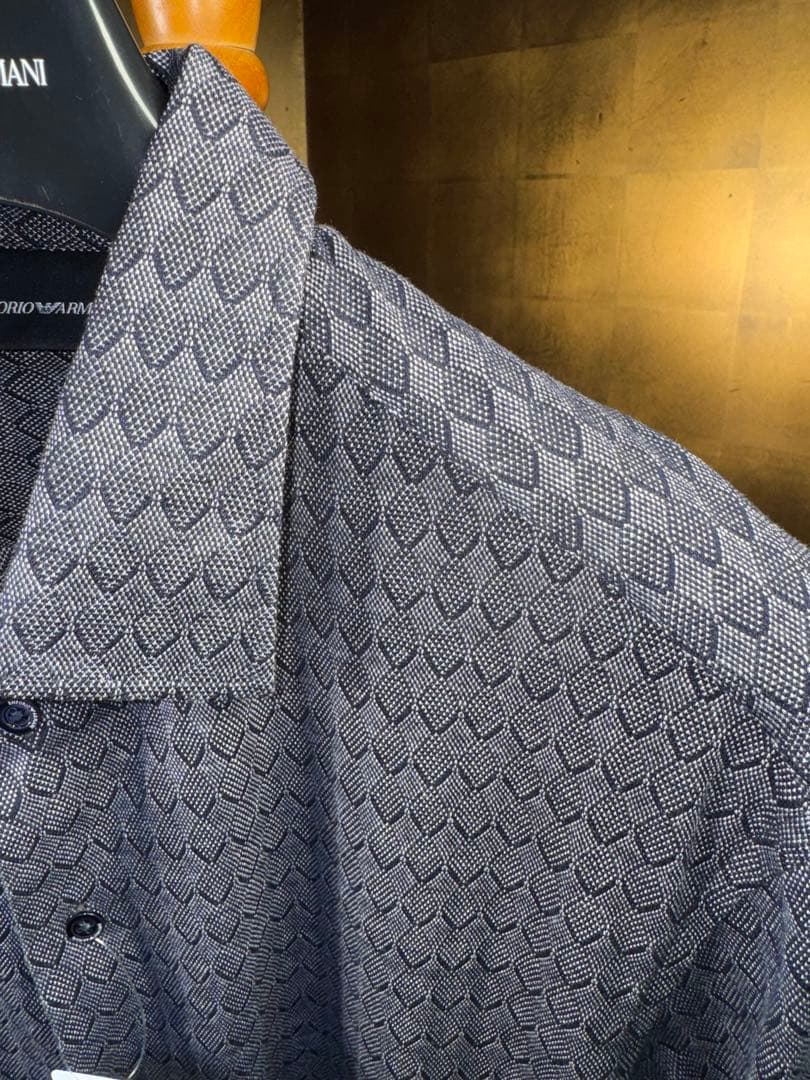 【エンポリオアルマーニ】新品タグ付定価730,000円ストレッチネイビーシャツL