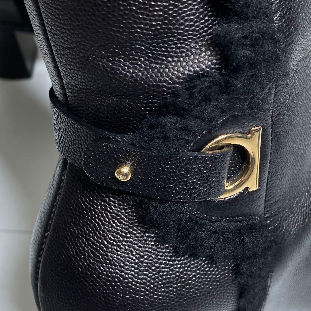 現行♡サルヴァトーレフェラガモ シボ革 ボア ムートンロングブーツ ガンチーニ