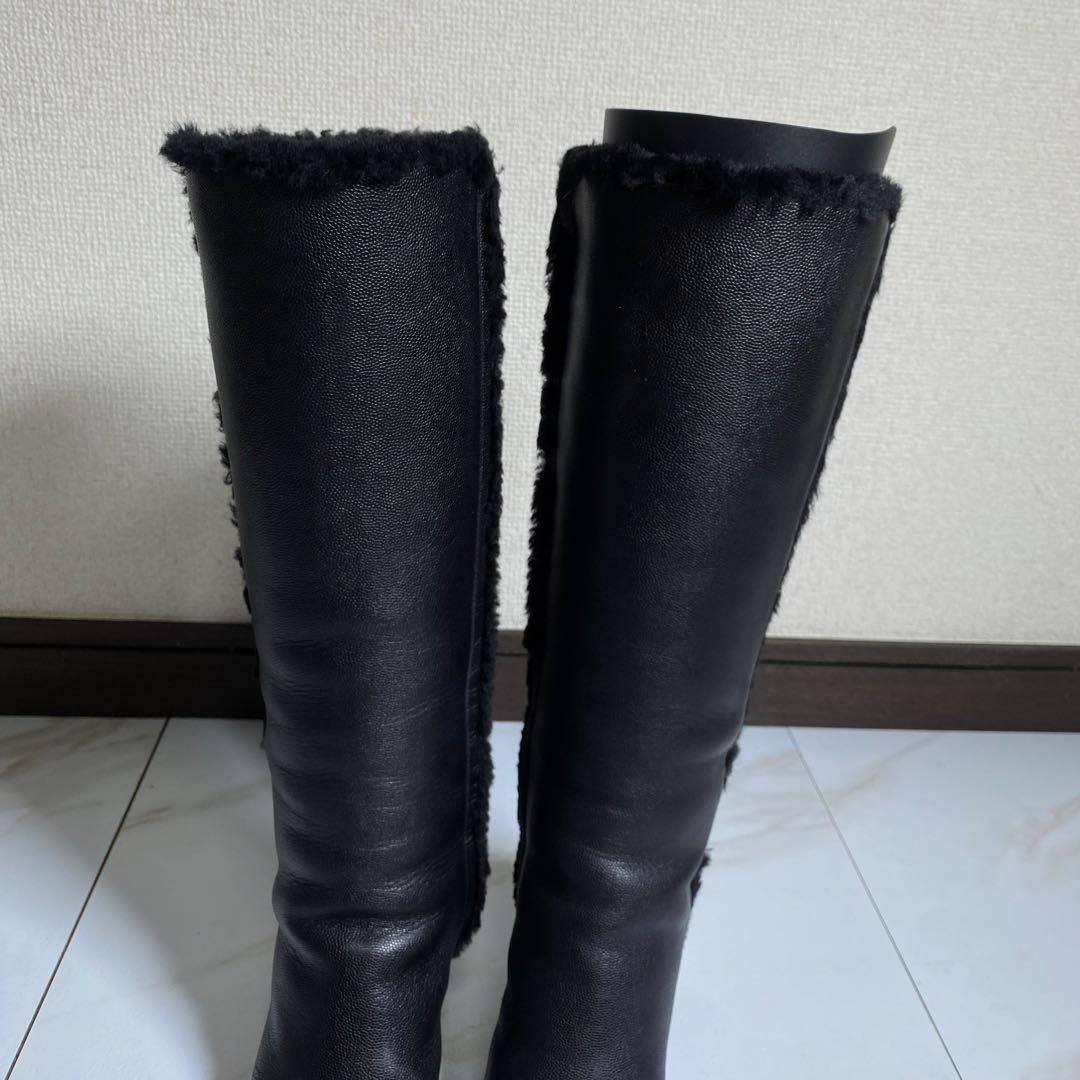 現行♡サルヴァトーレフェラガモ シボ革 ボア ムートンロングブーツ ガンチーニ
