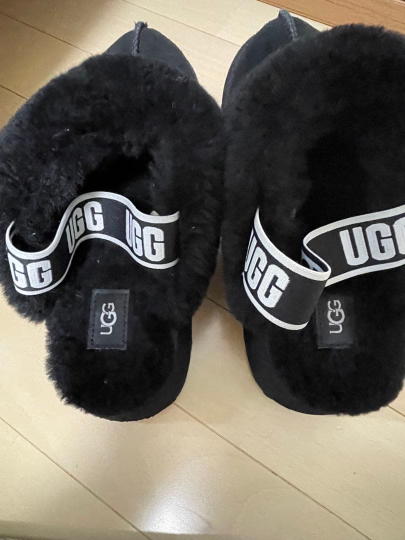 UGG ファンケット　24cm 黒　厚底　ムートン　サンダル　スリッポン