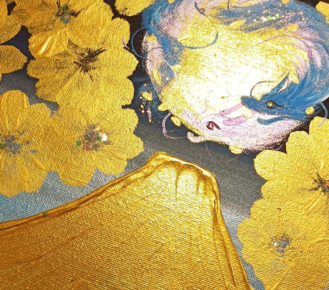 hiro 開運絵画　❀金富士山❀金花咲く龍姫王子様