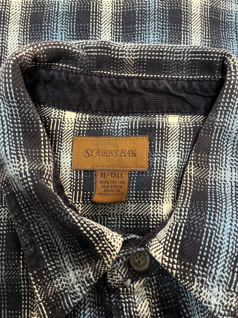 ST. JOHN'S BAYオンブレチェックシャツXL-TALLブルーxネイビー