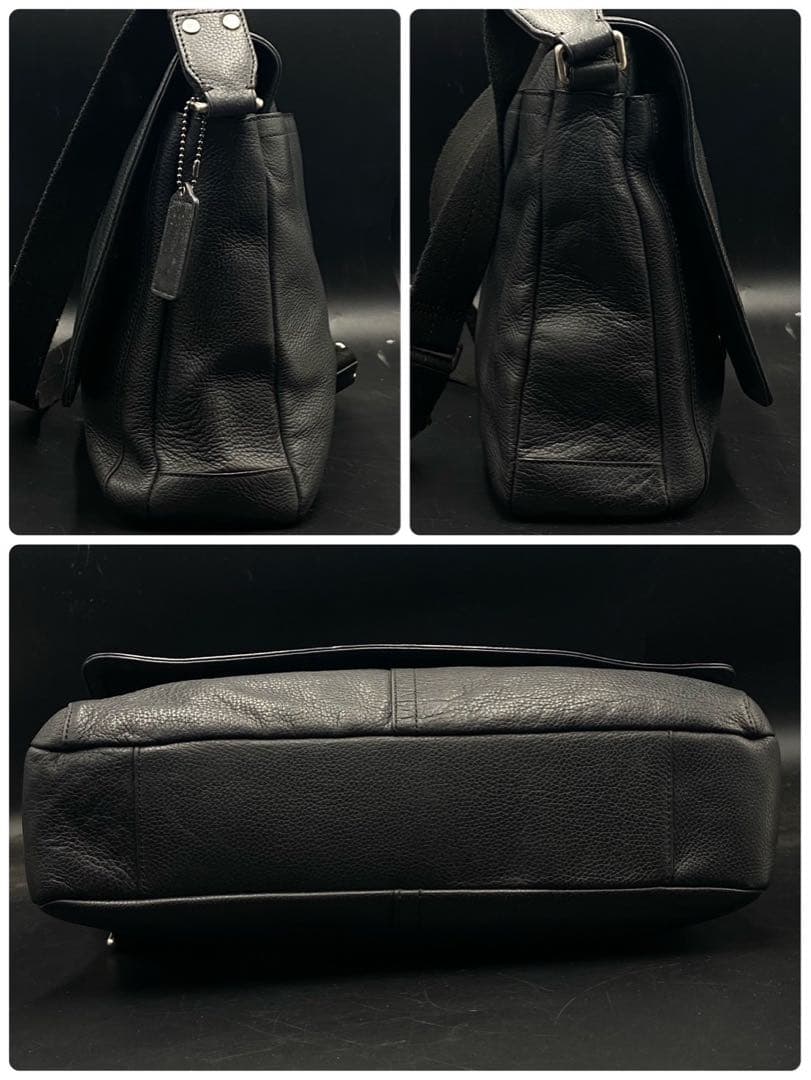 【美品】コーチ メッセンジャーバッグ ショルダー ブラック レザー 大容量