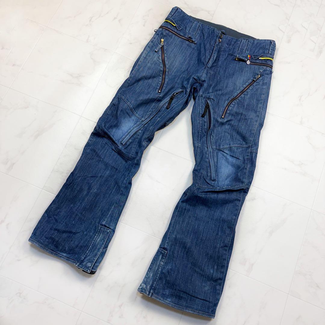 ボルコム　スノボーウェア　デニムパンツ　フレア　GENUINE 青 M ロゴ刺繍