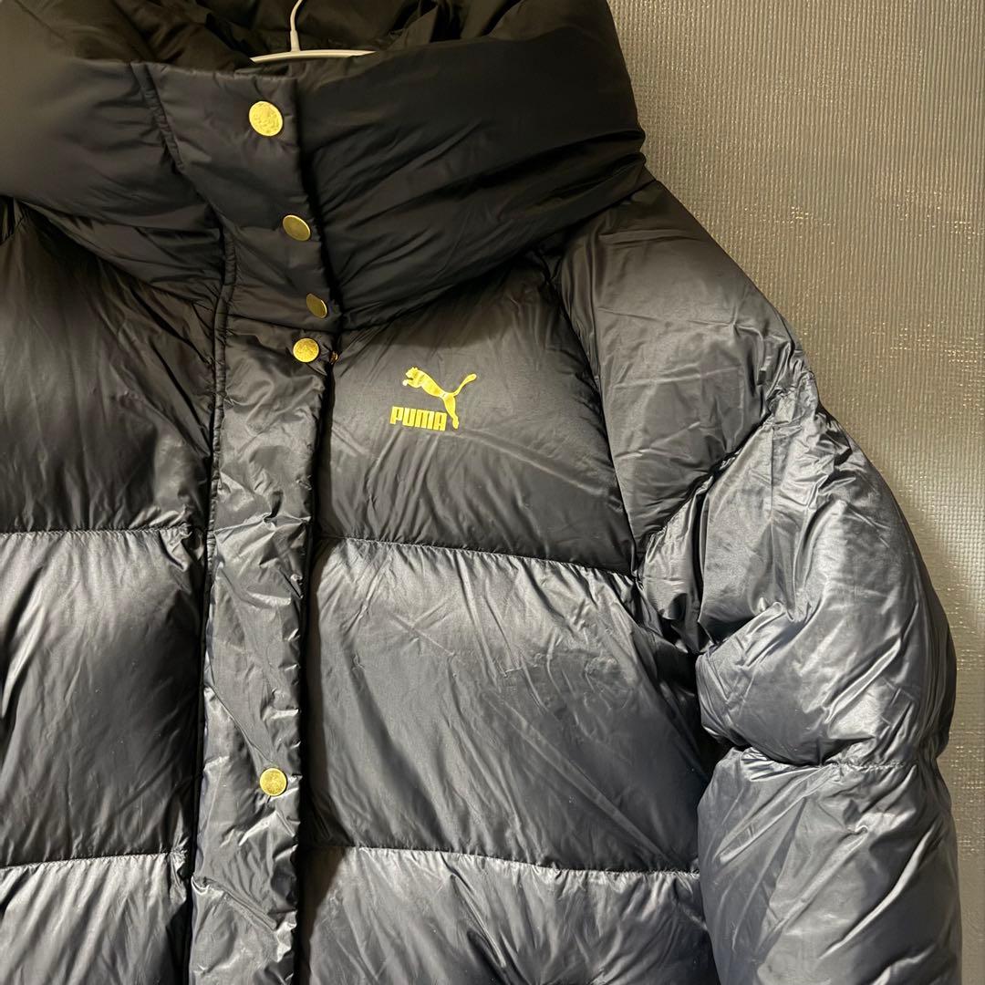 PUMA ロングダウンコート ブラック 金ロゴ ベンチコート S〜M相当