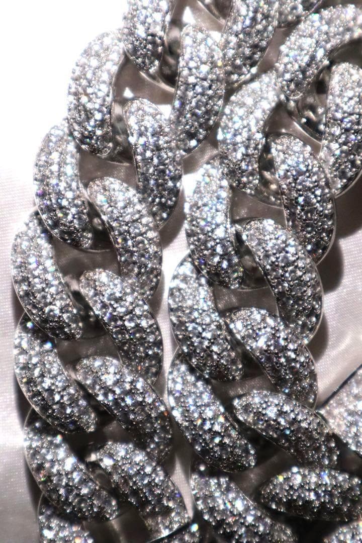 マイアミ　キューバンチェーン幅23ミリ20パヴェ留めシルバー喜平ネックレスLEX