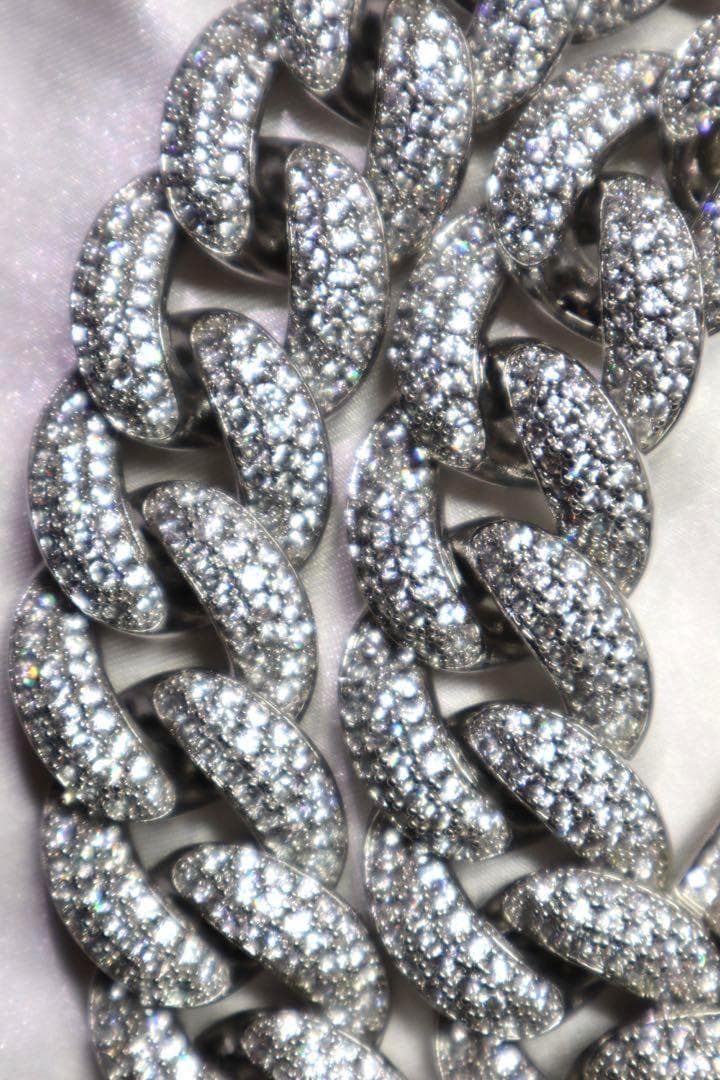 マイアミ　キューバンチェーン幅23ミリ20パヴェ留めシルバー喜平ネックレスLEX