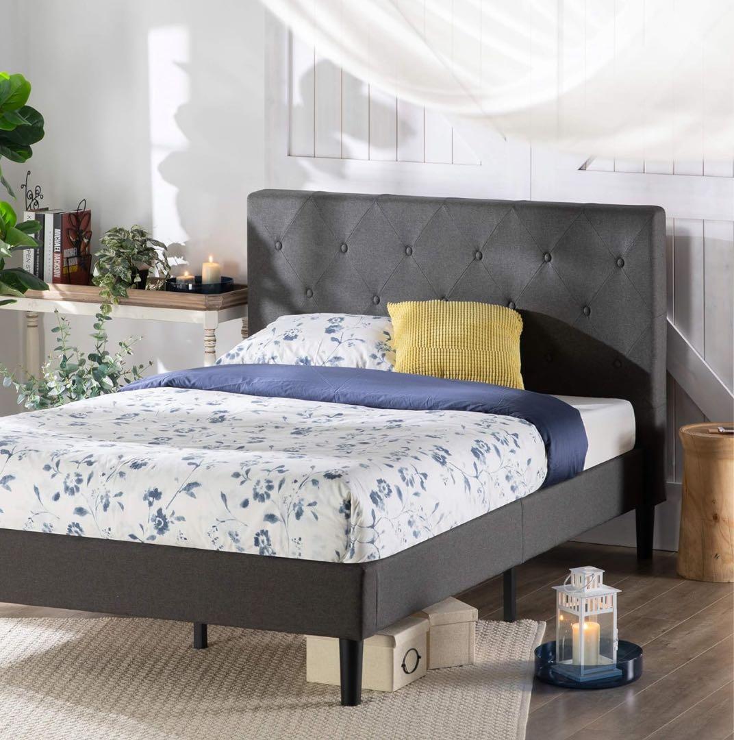 ZINUS Shalini ファブリック ベッドフレーム セミダブル