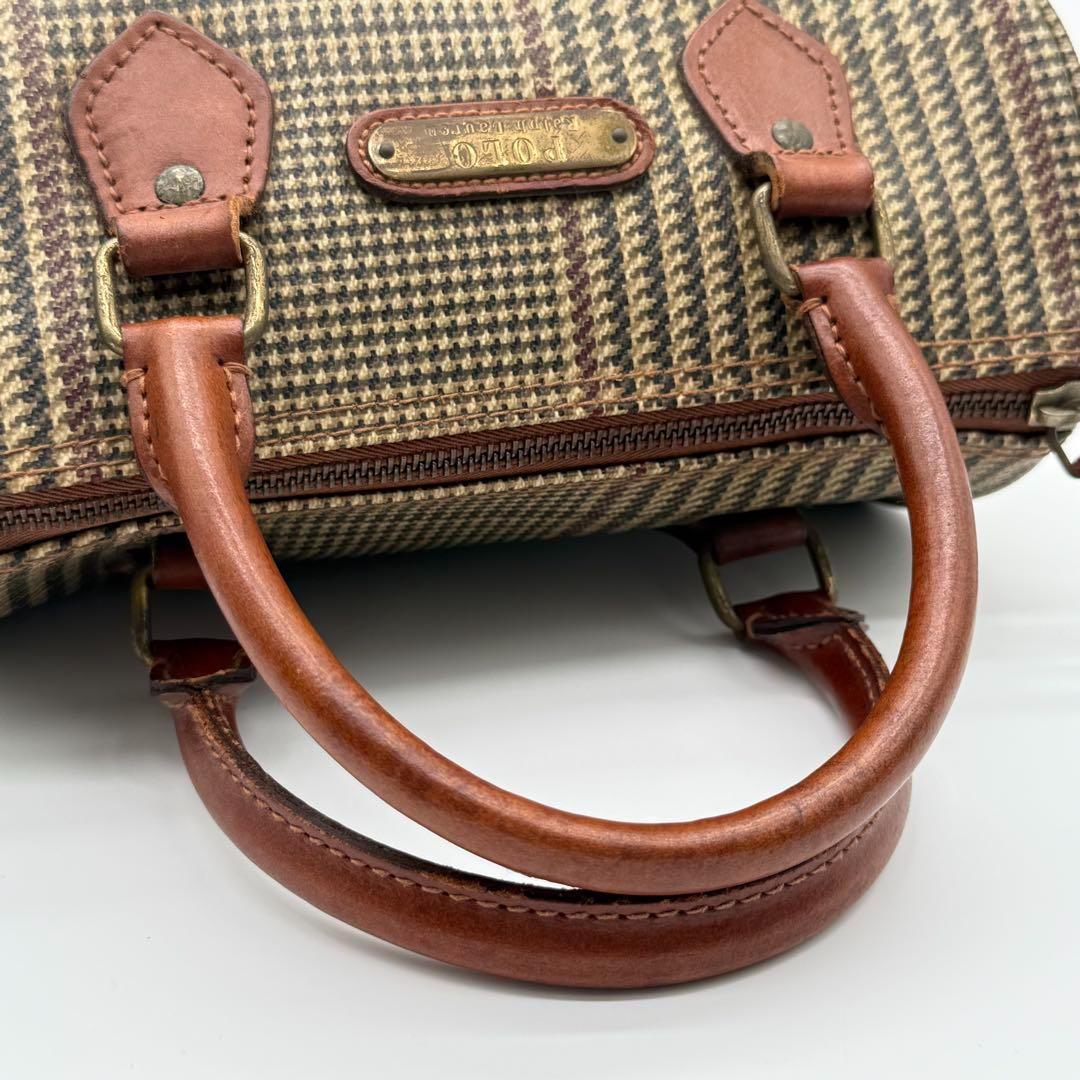 【美品】ポロラルフローレン 千鳥格子 ミニボストンバッグ ヴィンテージ 茶色