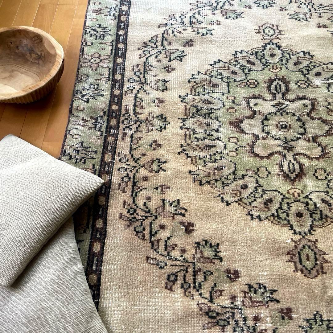 超大判144×269メダリオン　ベージュブラウン　トルコヴィンテージラグ