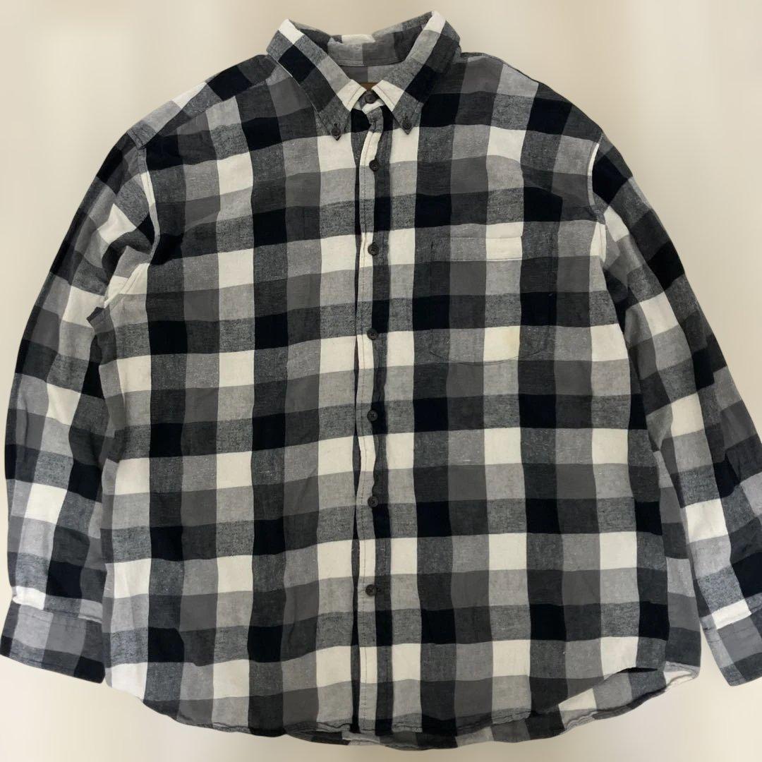 ST.JOHN'S BAY ライトネルシャツ 白黒ブロックチェックXXL 好配色