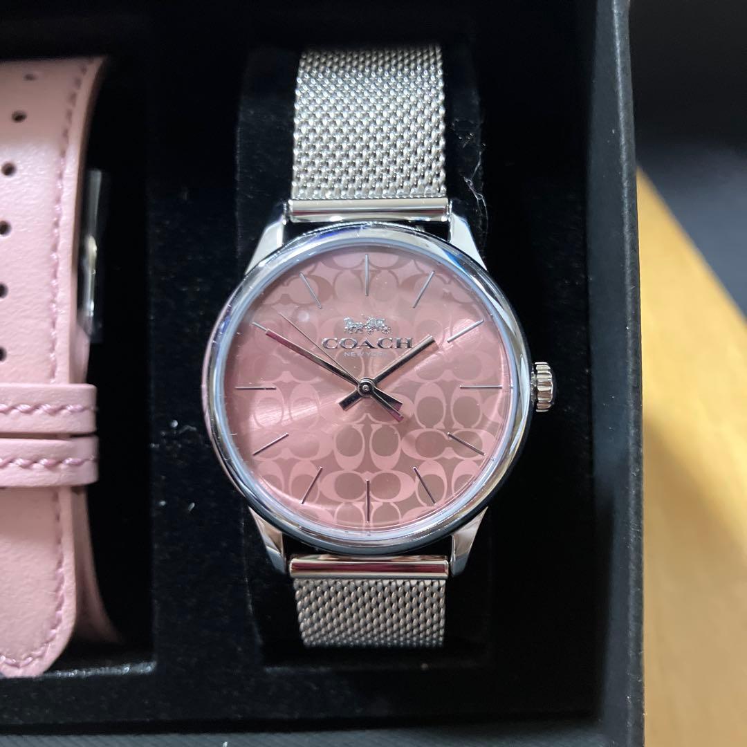 COACH♡ピンク腕時計♡交換用レザーベルト付き♡