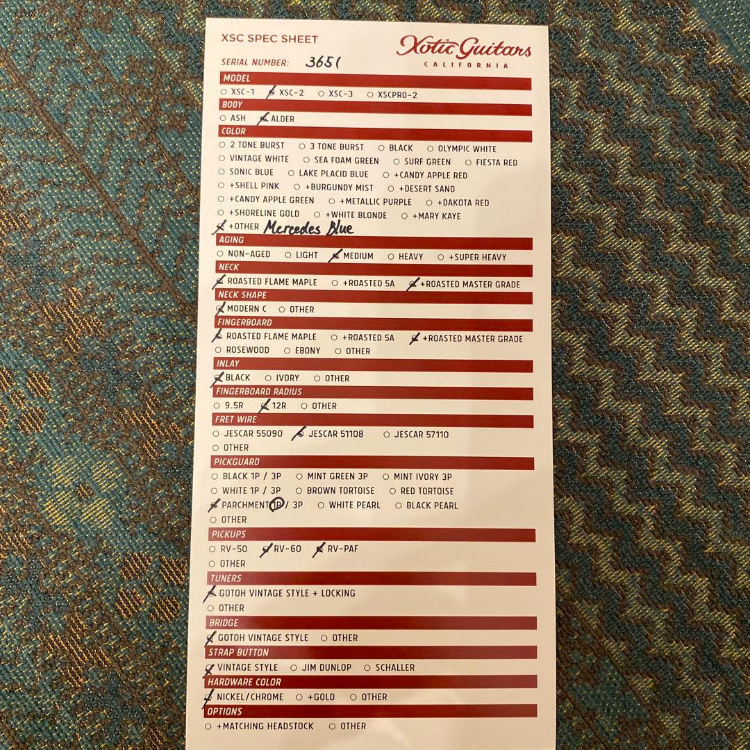 ギター xotic xsc-2 Mercedes Blue Master Grade