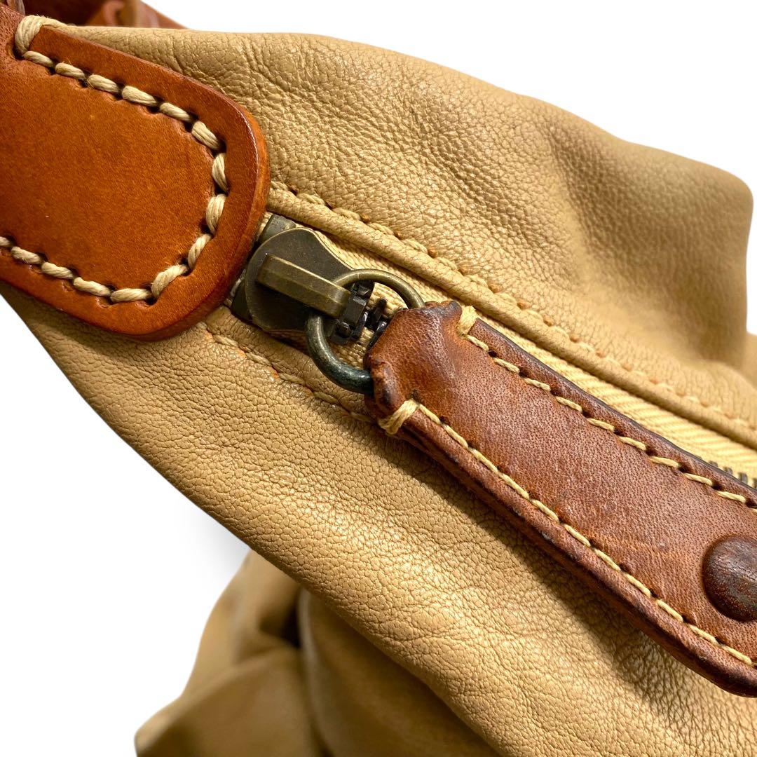 【良品】ゲンテン ボストンバッグ 2way キャンバス ヌメ革 ベージュ