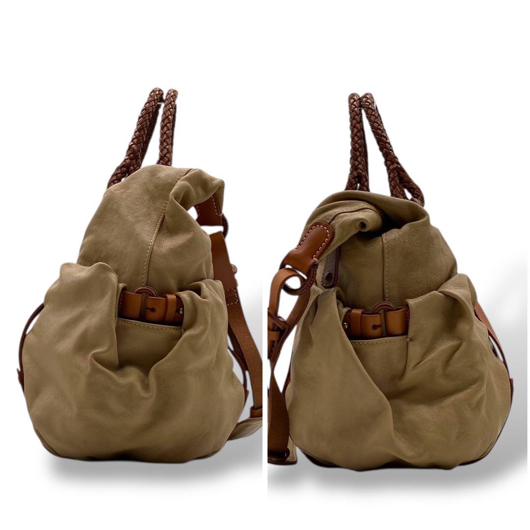 【良品】ゲンテン ボストンバッグ 2way キャンバス ヌメ革 ベージュ