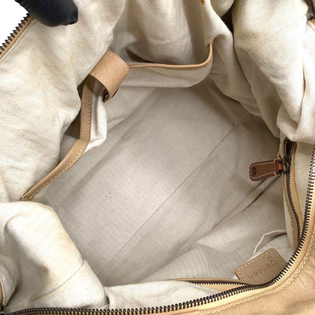 【良品】ゲンテン ボストンバッグ 2way キャンバス ヌメ革 ベージュ