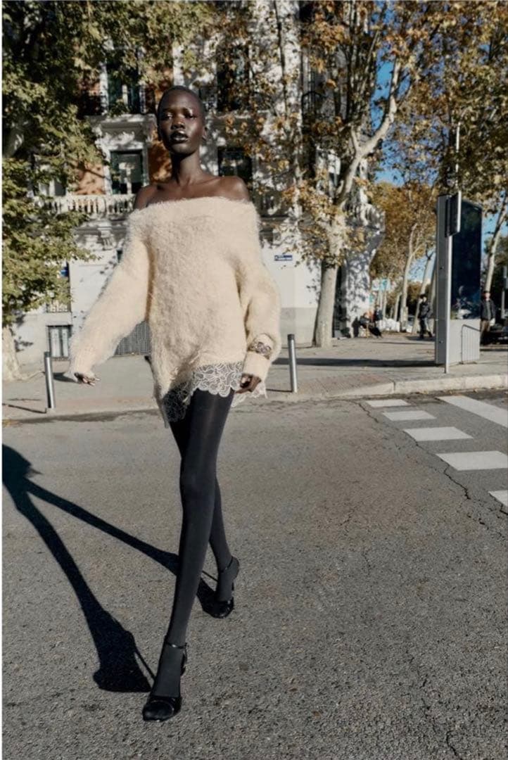 【su】【新品・未使用】ZARA レースコンビニットセーター Sサイズ