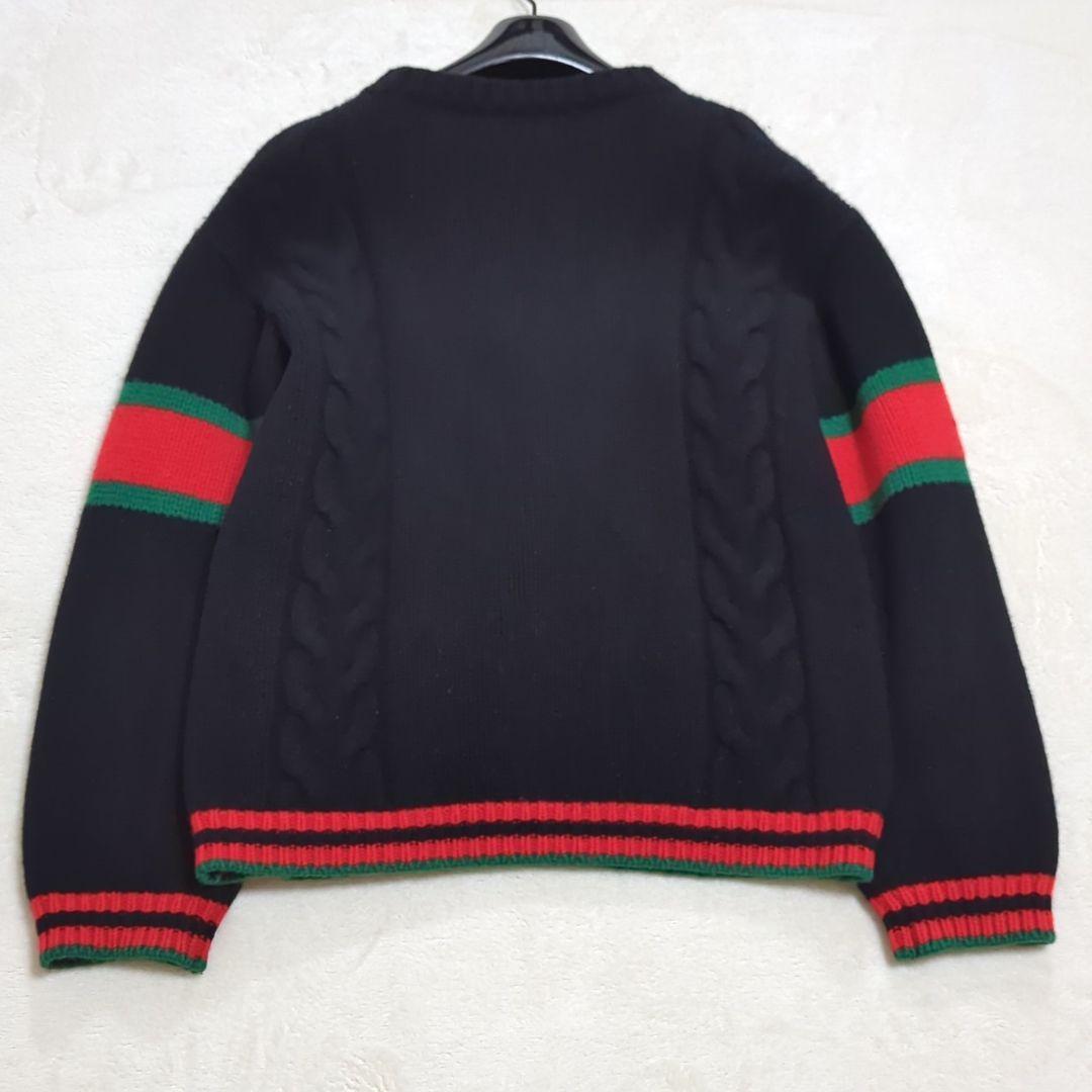 グッチ M シェリーライン ウェブストライプ ケーブルニット ブラック
