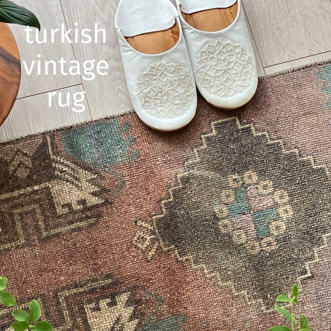 アンニュイカラー41×114ベージュココア　ペパーミント　トルコヴィンテージラグ