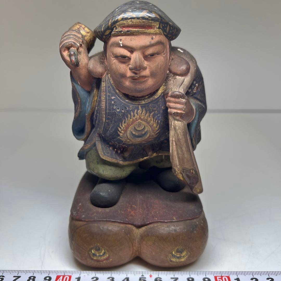 江戸後期　木彫色絵大黒　高さ約17㎝　東Y7-1223①トヒチル