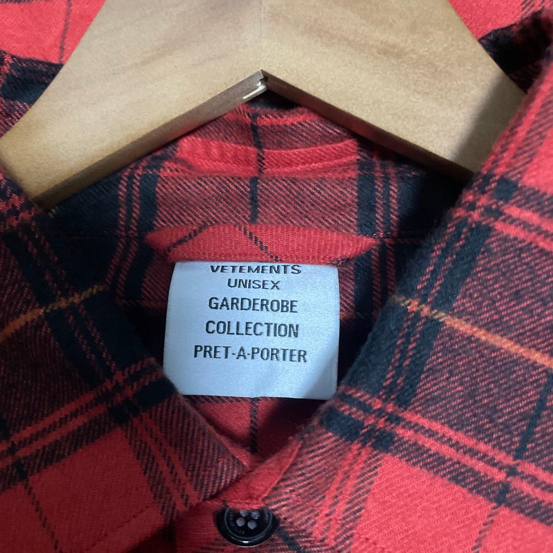 Vetements チェック柄赤長袖ネルシャツ