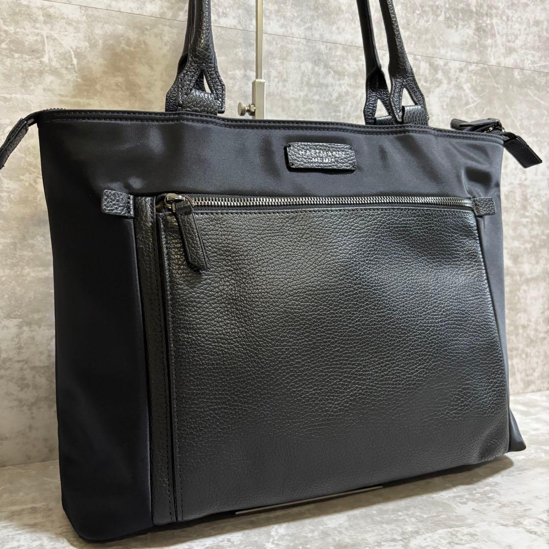 H199 極美品✨ハートマン　ビジネスバッグ　トート　ナイロン　レザー　ブラック
