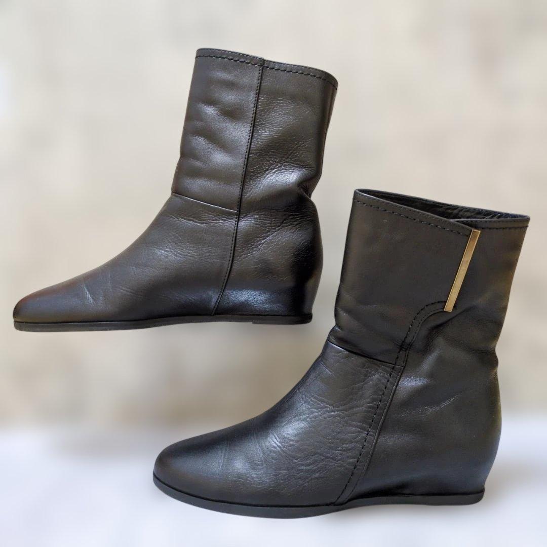 ​【極暖/本革】ランバンコレクション ショートブーツ 23.5 ボア 黒