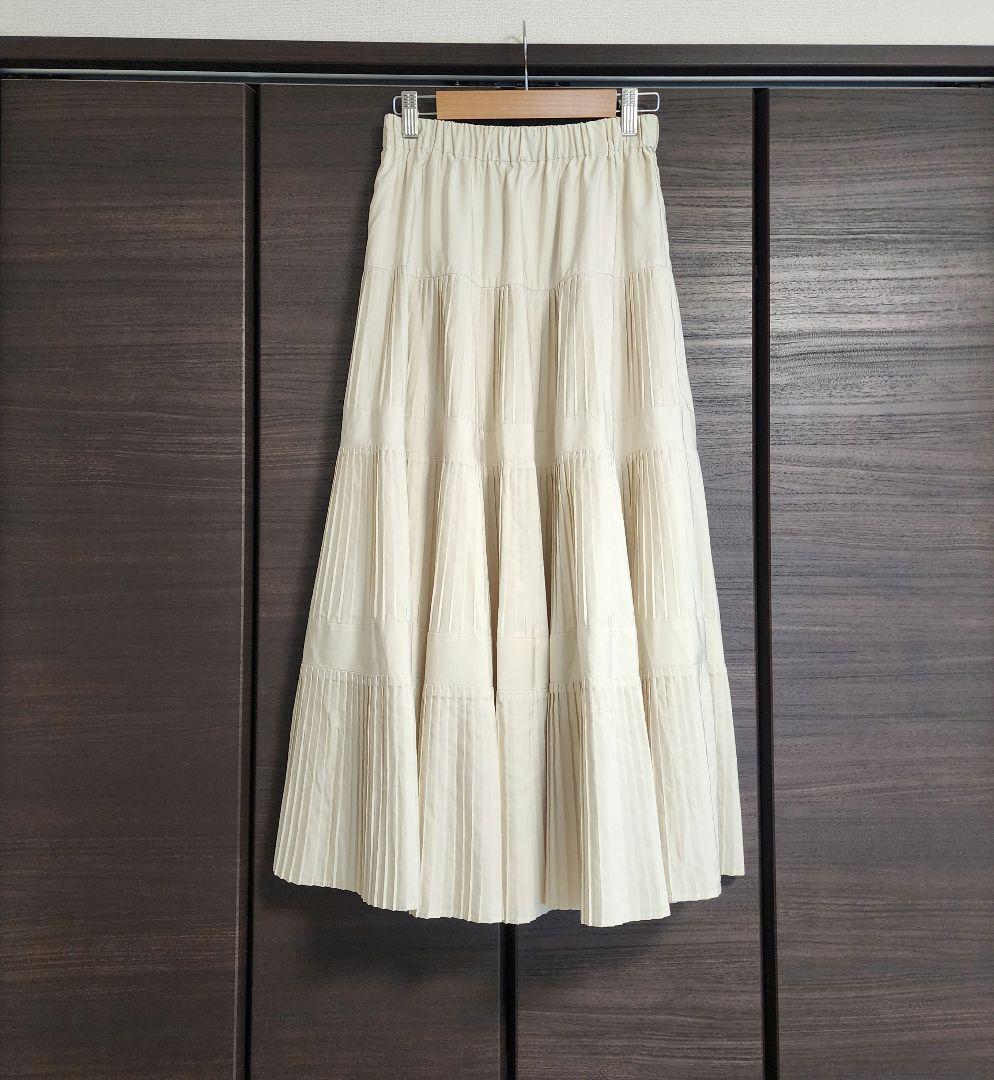 ビアズリー プリーツティアードスカート フリーサイズ ホワイト