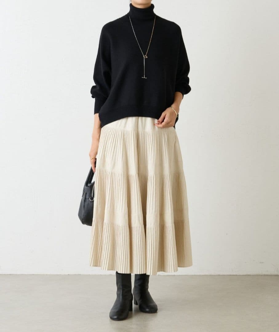 ビアズリー プリーツティアードスカート フリーサイズ ホワイト