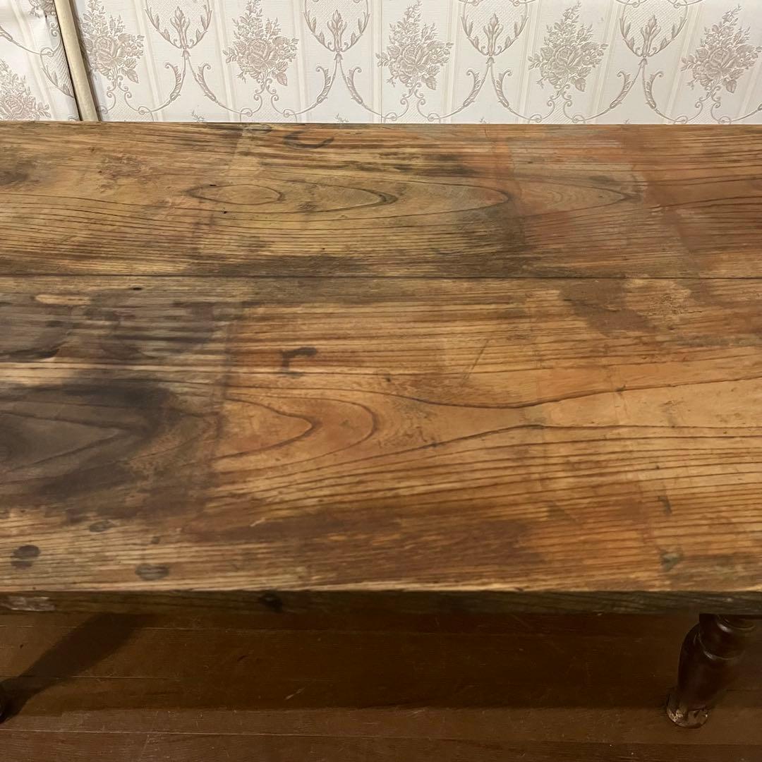 【アンティーク】木製 引出し付 ろくろ足 文机 ローテーブル 座卓 古家具