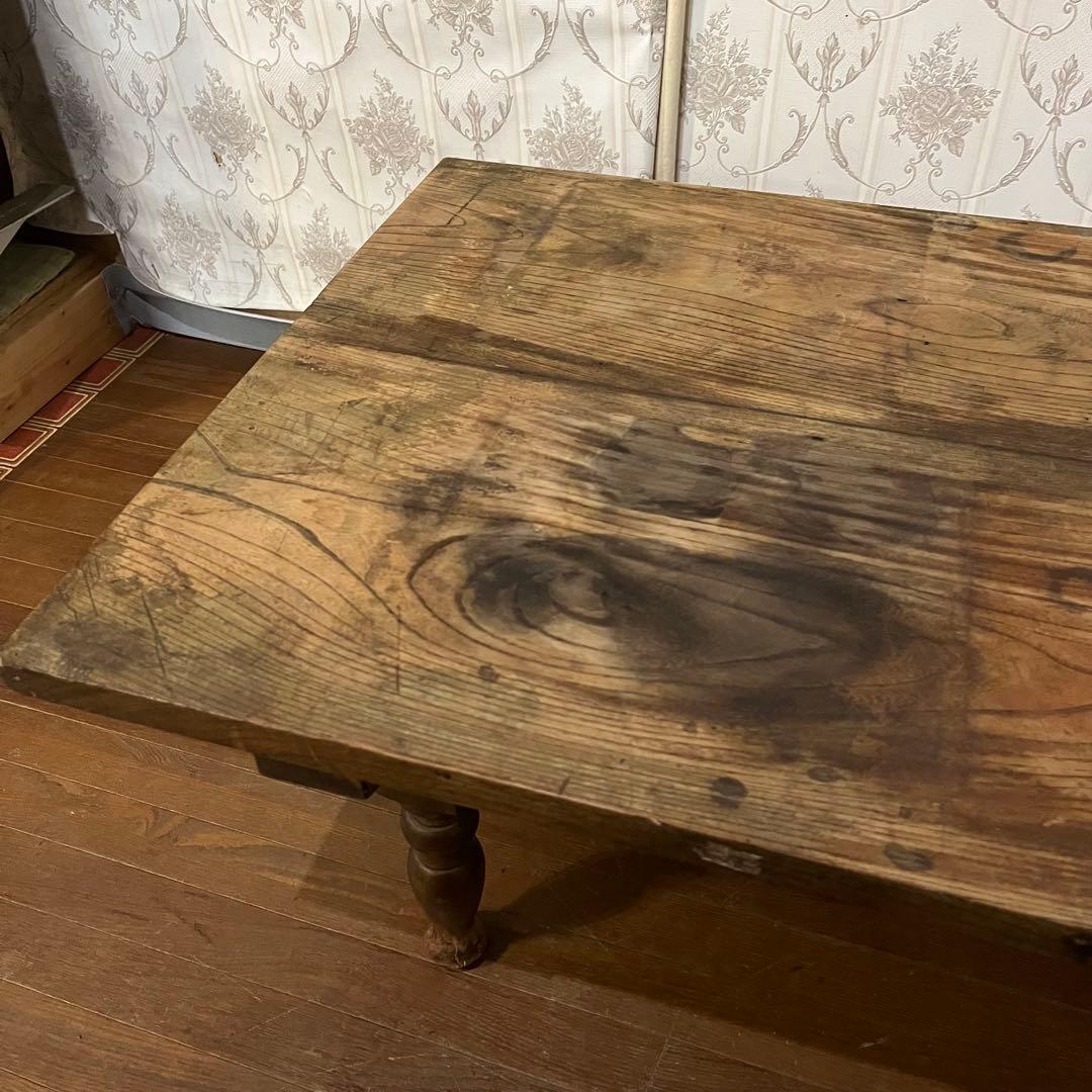 【アンティーク】木製 引出し付 ろくろ足 文机 ローテーブル 座卓 古家具