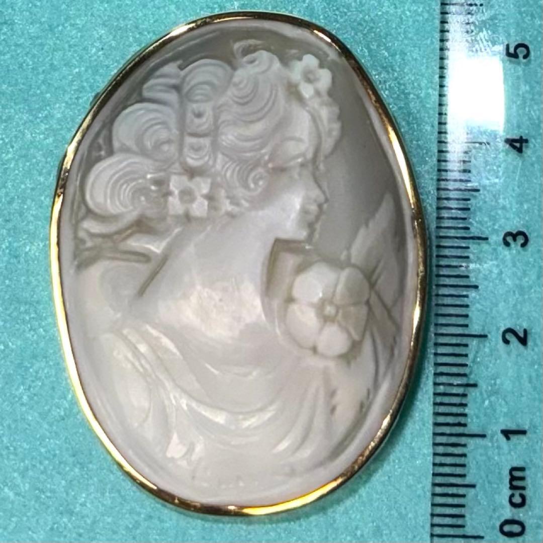 カメオブローチ K18 貴婦人 花 シェル アンティーク調