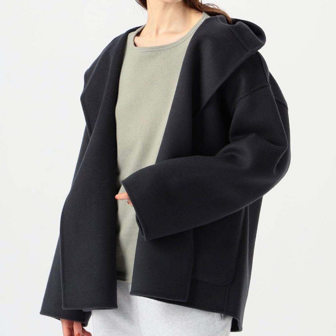 ギャルリーヴィ　ウールダブルフェイスフーデッドショートコート　ウールリバーコート