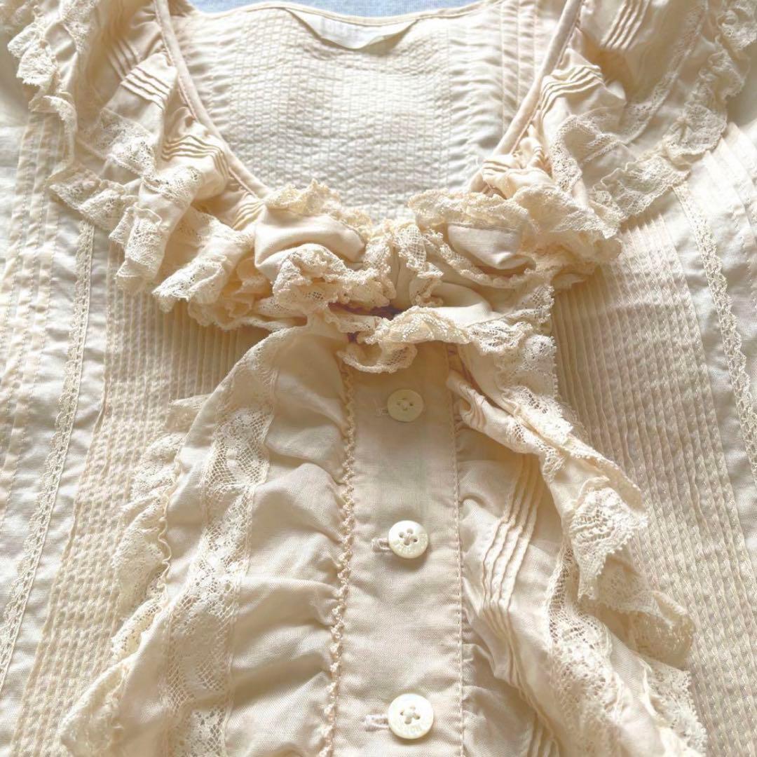 【美品】ピンクハウス　オーバーブラウス　フリル　リボン　オフホワイト