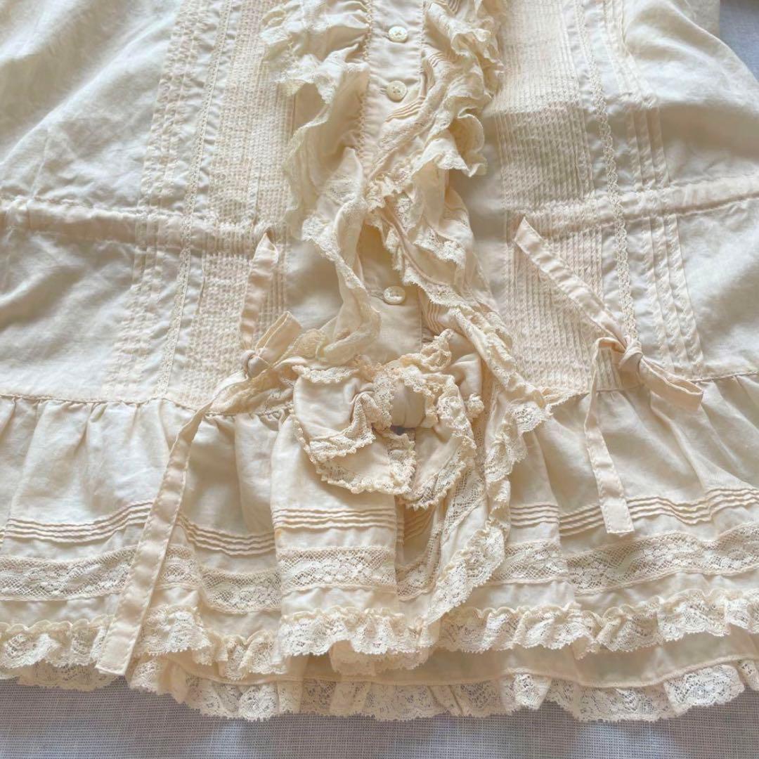 【美品】ピンクハウス　オーバーブラウス　フリル　リボン　オフホワイト