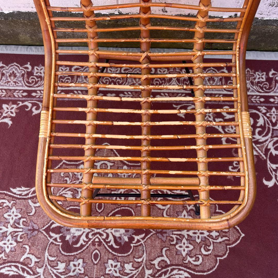 古家具◾️籐ラタン座面×鉄脚アイアンレッグ チェア 椅子 イス A