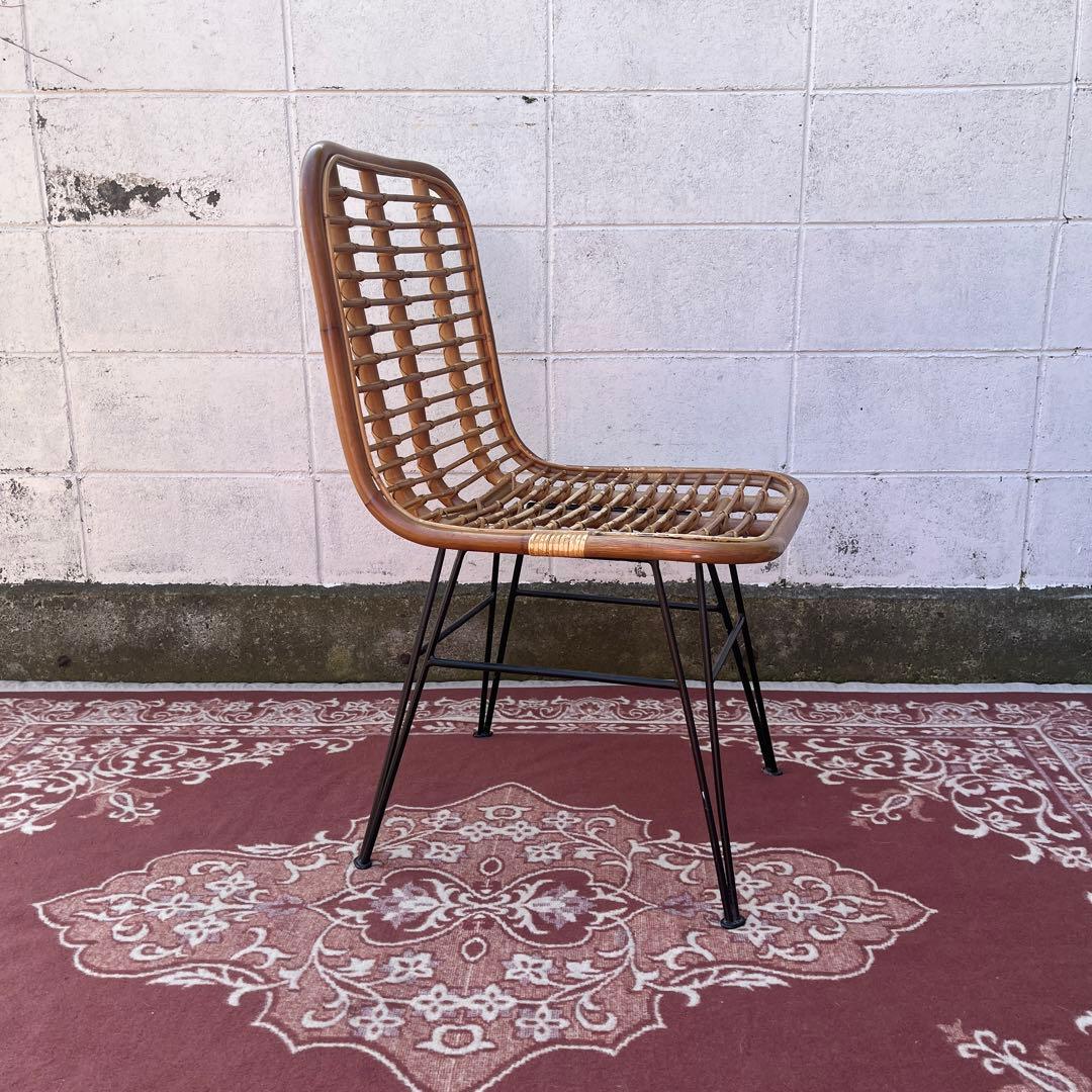 古家具◾️籐ラタン座面×鉄脚アイアンレッグ チェア 椅子 イス A