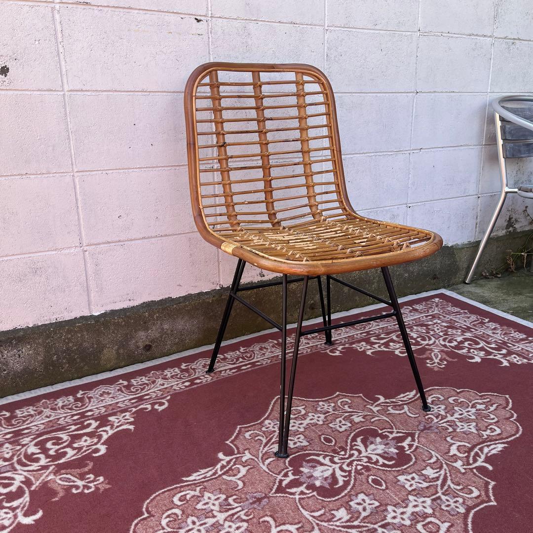 古家具◾️籐ラタン座面×鉄脚アイアンレッグ チェア 椅子 イス A