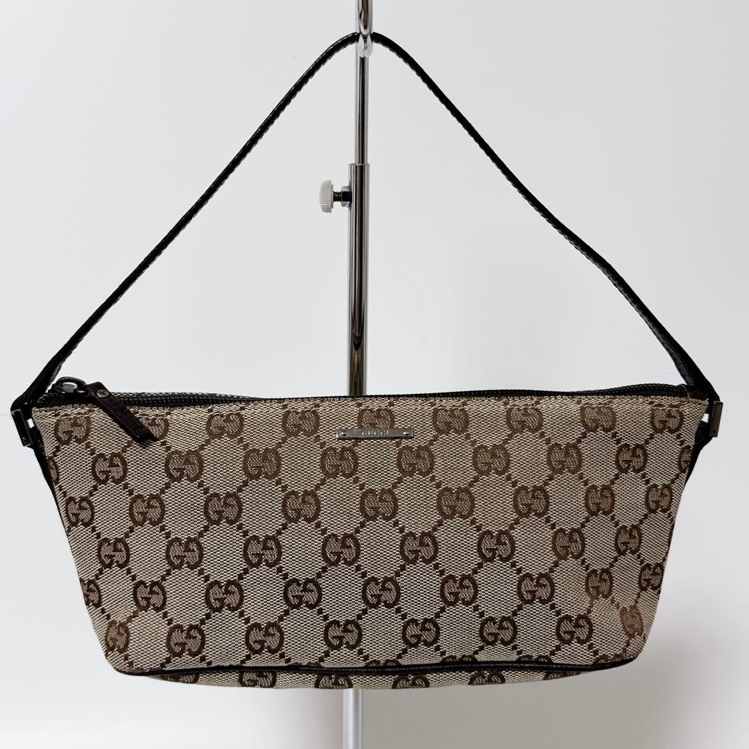 【24時間以内発送】グッチ GGキャンバス レザー アクセサリーポーチ ブラウン