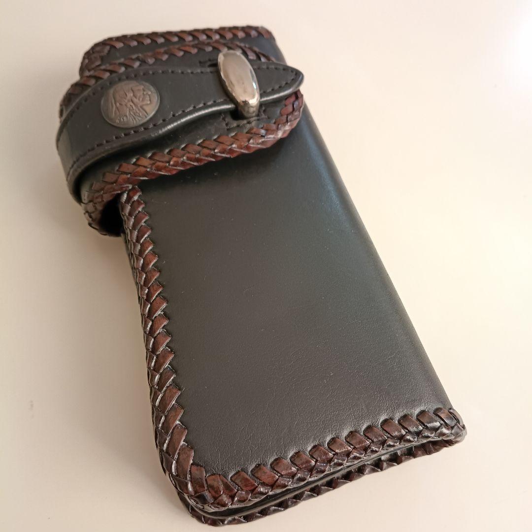 レザー バイカーズウォレット 編み込み 長財布