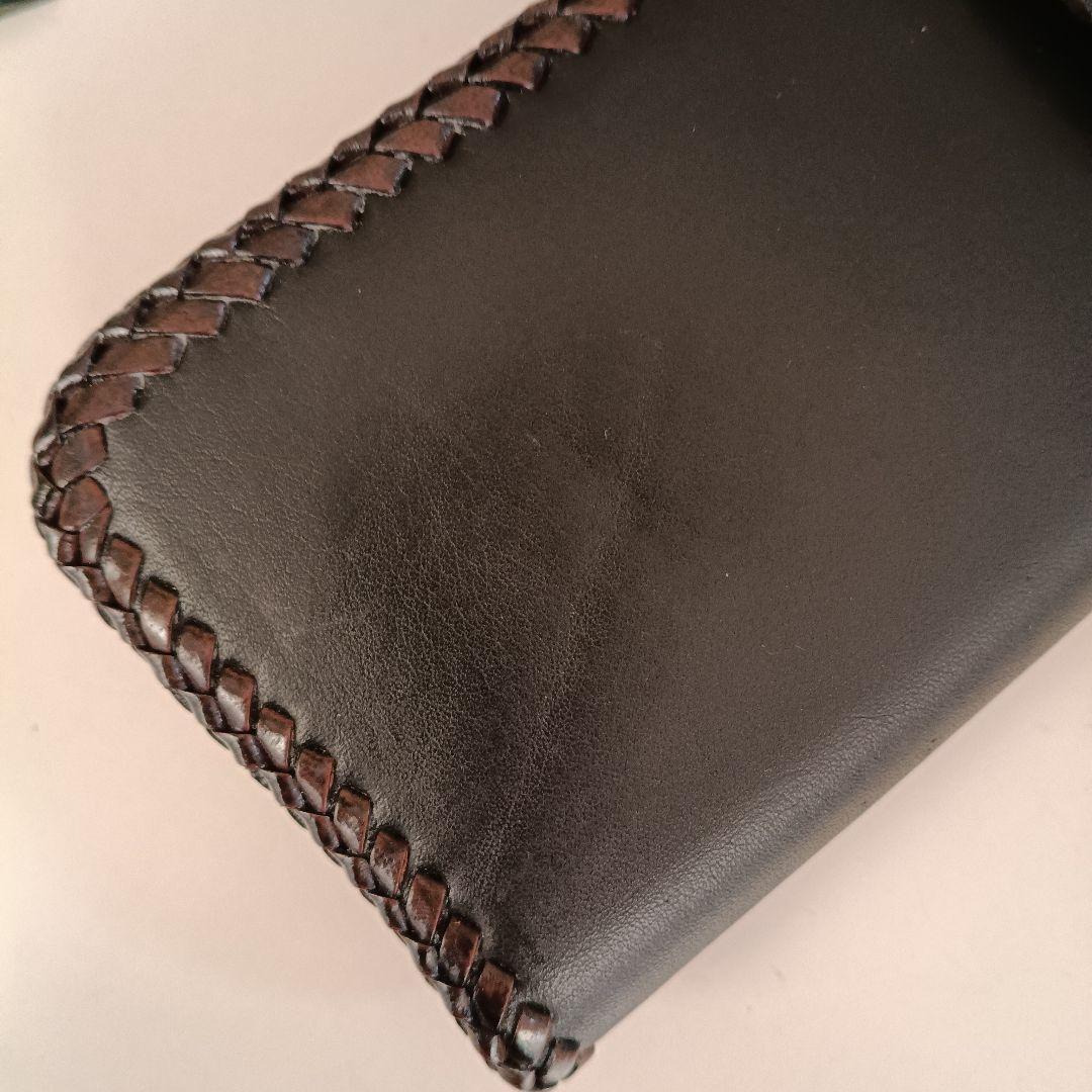 レザー バイカーズウォレット 編み込み 長財布