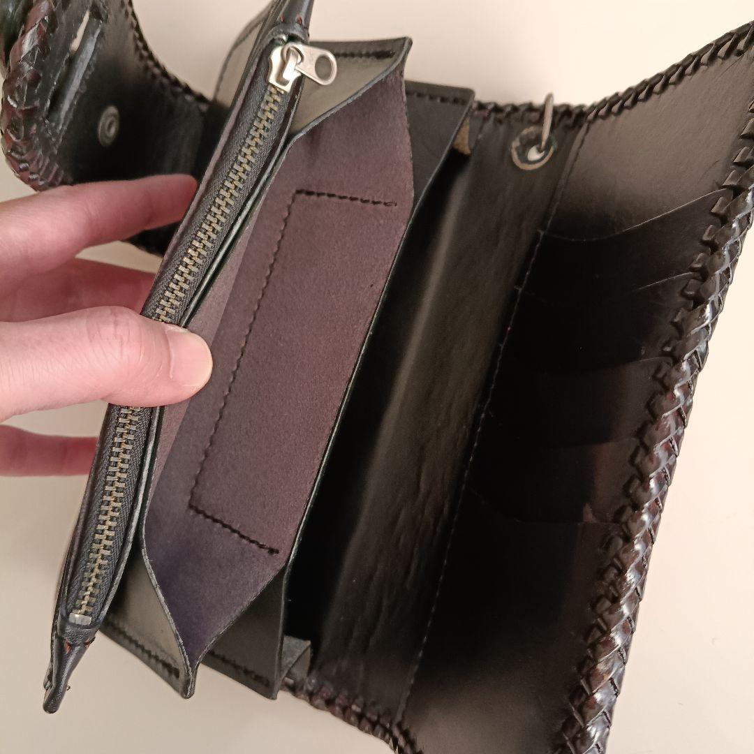 レザー バイカーズウォレット 編み込み 長財布