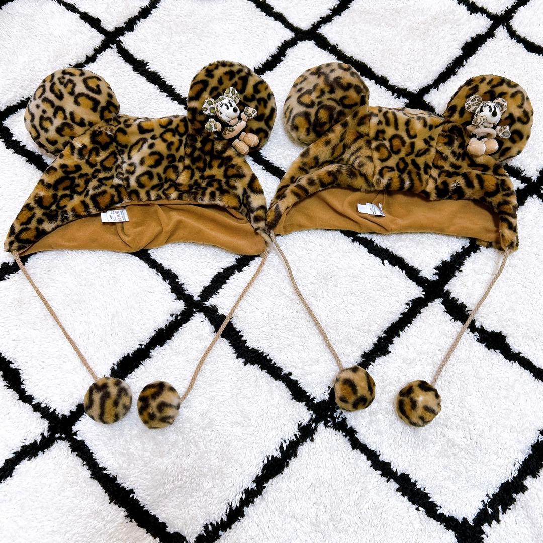 東京ディズニーリゾート ヒョウ柄ミニーファンキャップ　2個セット　ペア　廃盤品