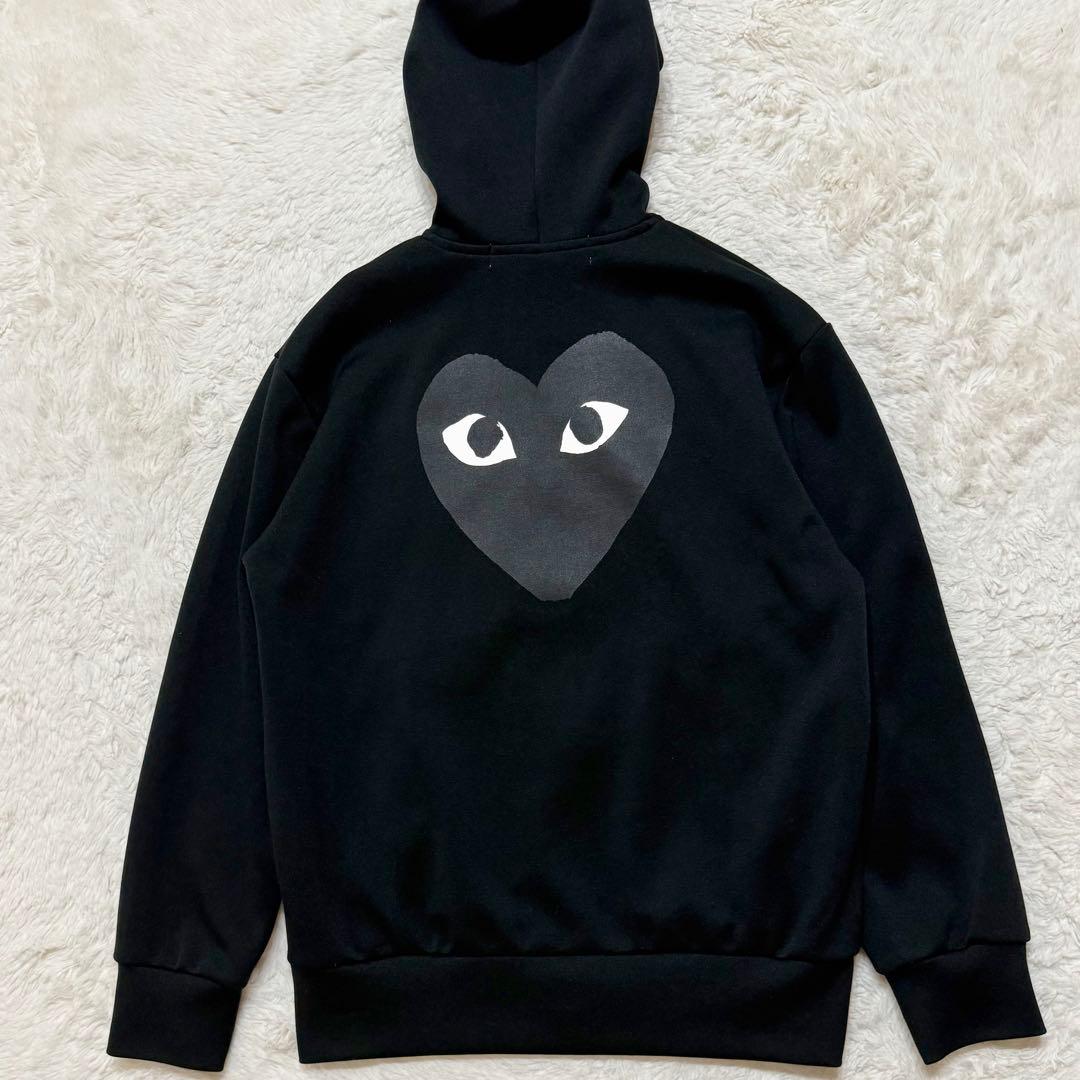 プレイコムデギャルソン L/黒ハート ジップパーカー ビッグプリント L