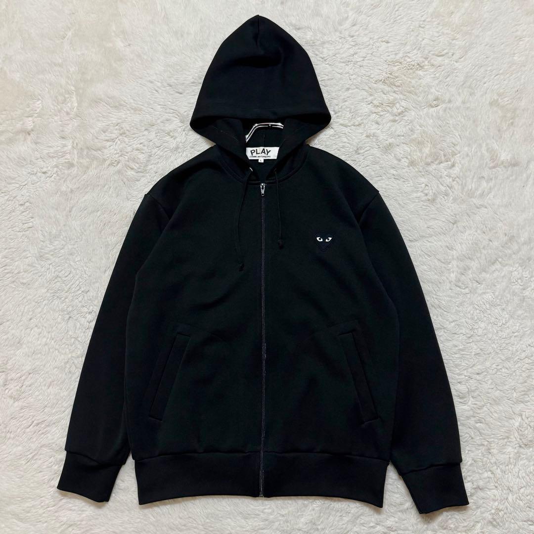 プレイコムデギャルソン L/黒ハート ジップパーカー ビッグプリント L