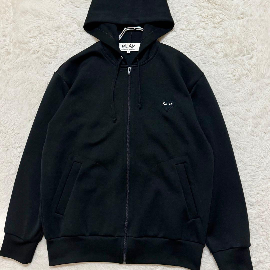 プレイコムデギャルソン L/黒ハート ジップパーカー ビッグプリント L