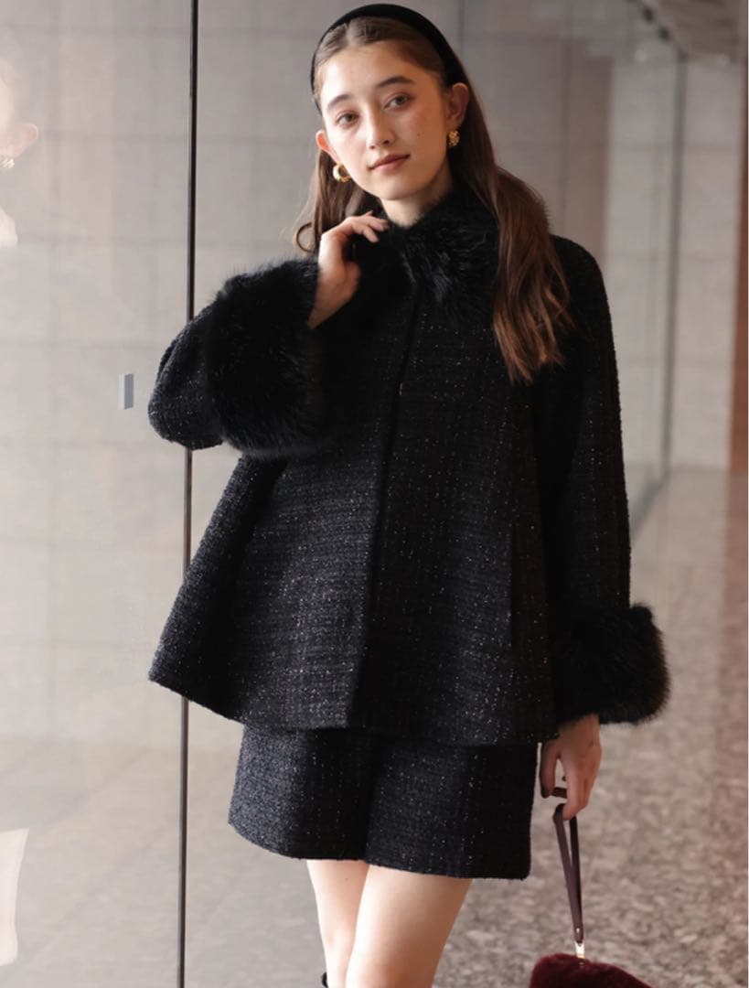 最終値下げ！【新品】Rirandture25AW ツィードファー衿ショートコート