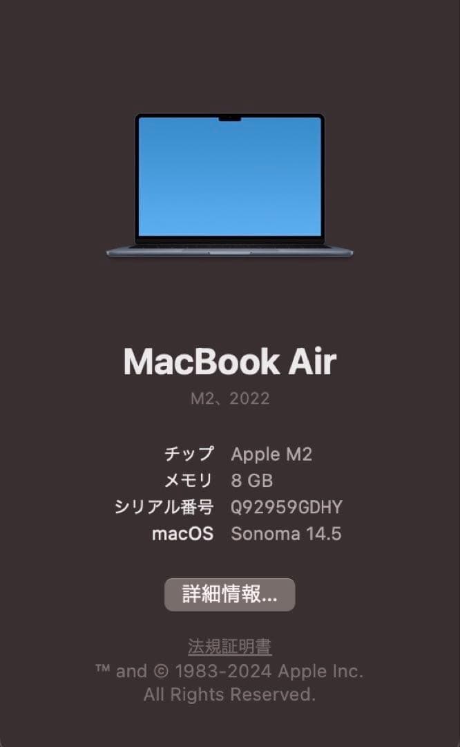 【美品】MacBook Air 13.6 M2 8GB 256GB Apple