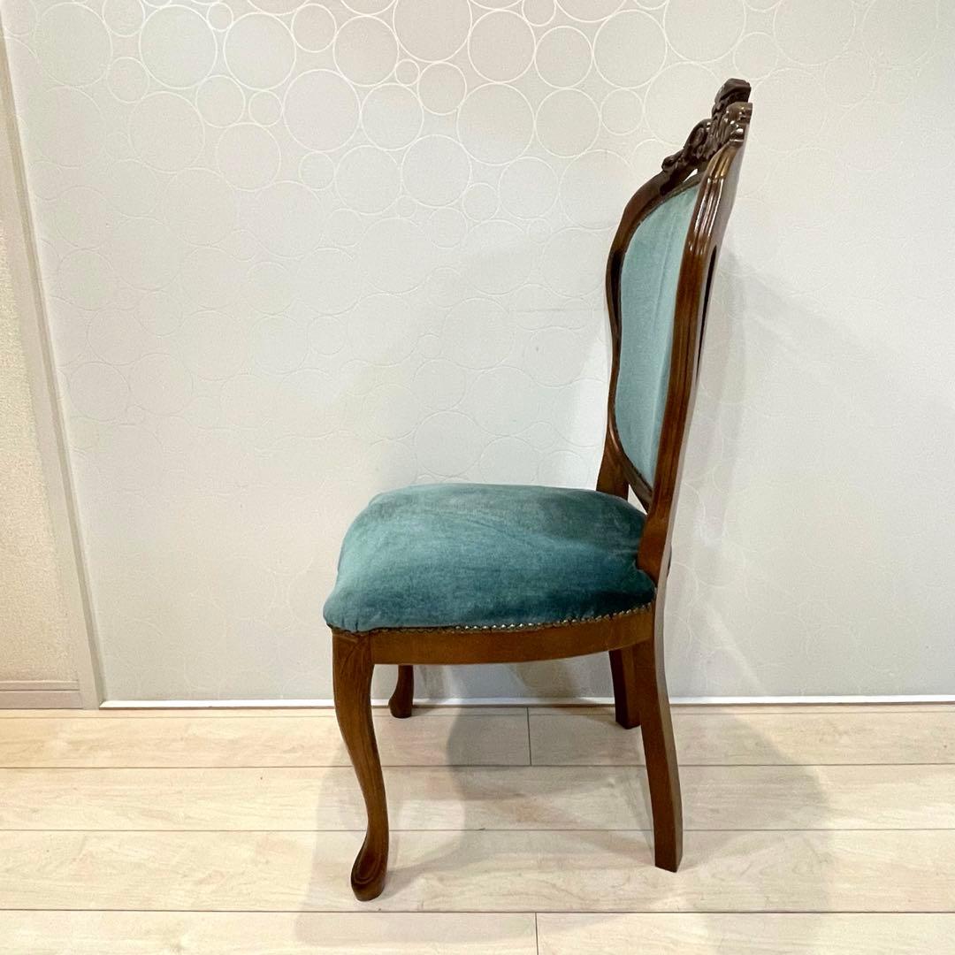 ダイニングチェア ロココ調チェア 猫脚 彫刻 木製 椅子 ベロア調　北欧 ②